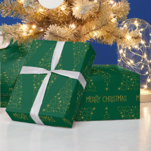 Elegantes Smaragdgrün Goldener Weihnachtsbaum Must Geschenkpapier