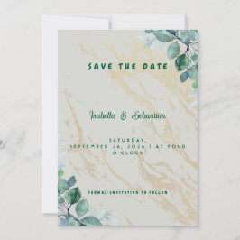 Elegantes Smaragdgrün Goldmarmor Save the Date Isa Dankeskarte