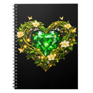Elegantes Smaragdgrün-Herz Luxus-Spiral-Notizbuch Notizblock