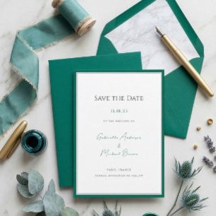 Elegantes Smaragdgrün Minimalistisches Hochzeit Re Save The Date