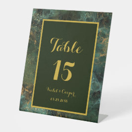 Elegantes Smaragdgrün und Gold Flecks Hochzeitsenv Sockelschild