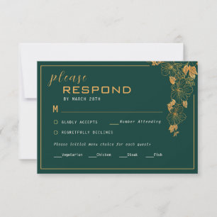 Elegantes Smaragdgrünes goldenes Blattwerk RSVP Karte
