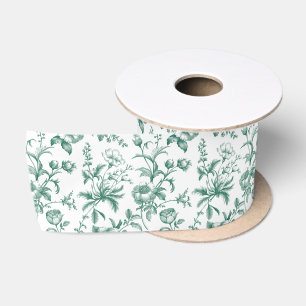 Elegantes Smaragdgrünes Grandmillennial-Toile-Blum Satinband