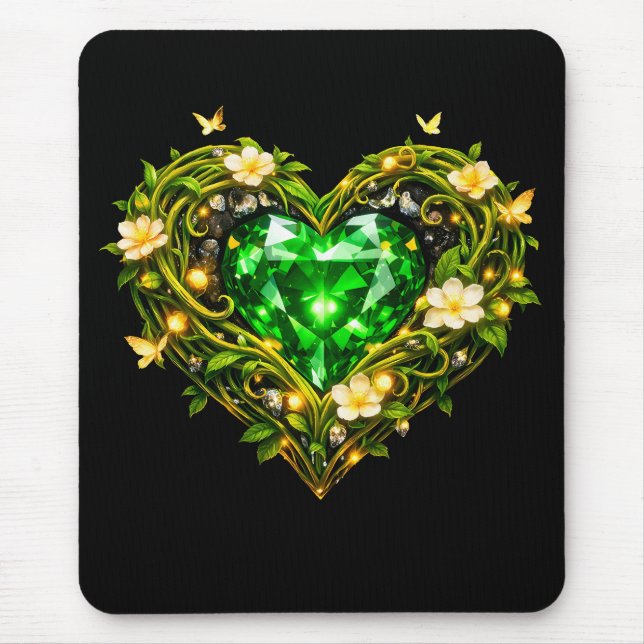 Elegantes Smaragdgrünes Herz Luxus-Maus Mousepad (Vorne)