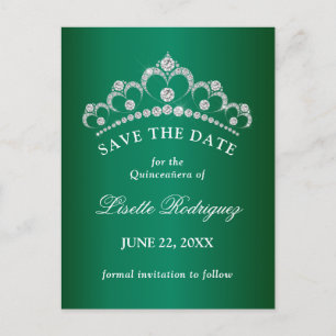 Elegantes Smaragdgrünes Quinceanera-Save-the-Date Postkarte