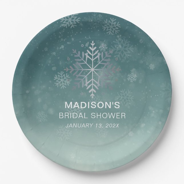 Elegantes Snowflake-Brautparty Pappteller (Vorderseite)