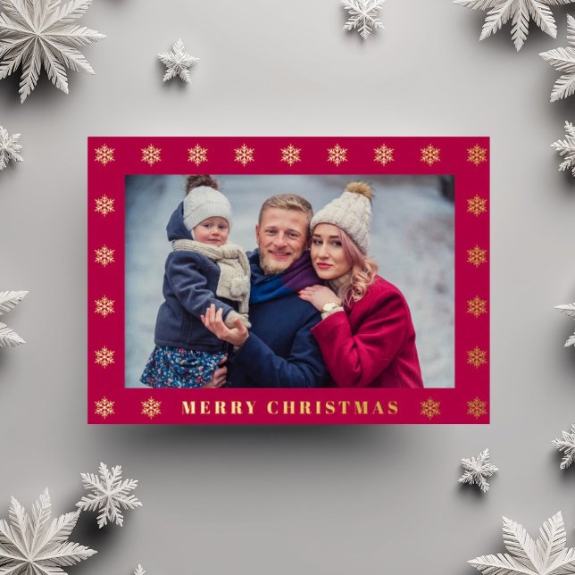 Elegantes Snowflake Foto Weihnachten Folien Feiertagskarte (Elegant Snowflake Photo Christmas Foil Holiday Card)