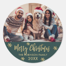 Elegantes Snowflake Grün und Gold Foto Weihnachten