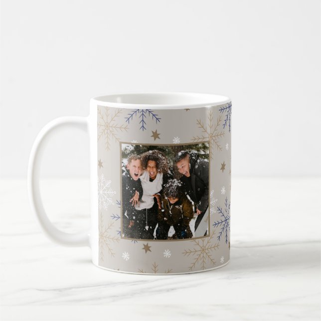 Elegantes Snowflake Muster Beige 2 Foto Kaffeetasse (Links)