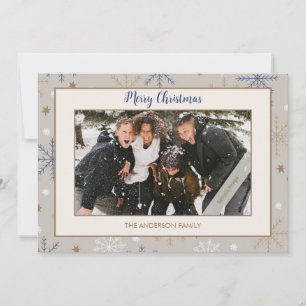 Elegantes Snowflake-Muster Beige Family Foto Feiertagskarte