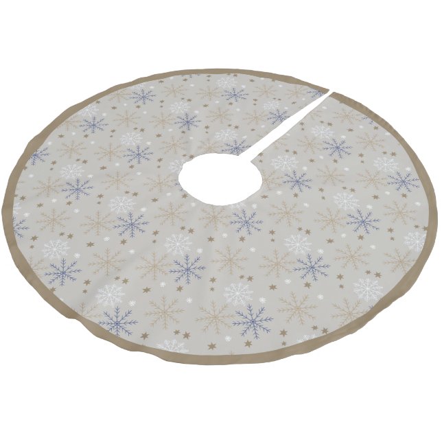 Elegantes Snowflake-Muster Beige Polyester Weihnachtsbaumdecke (Schrägansicht)