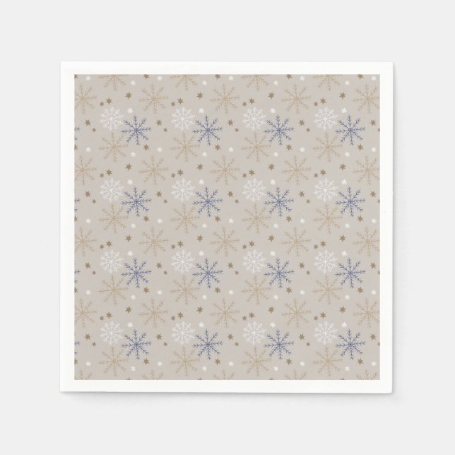 Elegantes Snowflake-Muster Beige Serviette (Vorderseite)