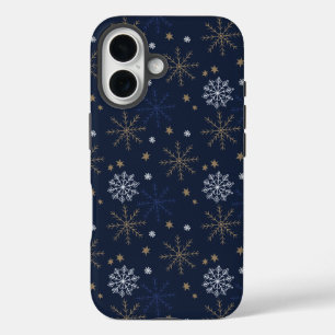 Elegantes Snowflake Muster Dunkelblau iPhone 16 Hülle
