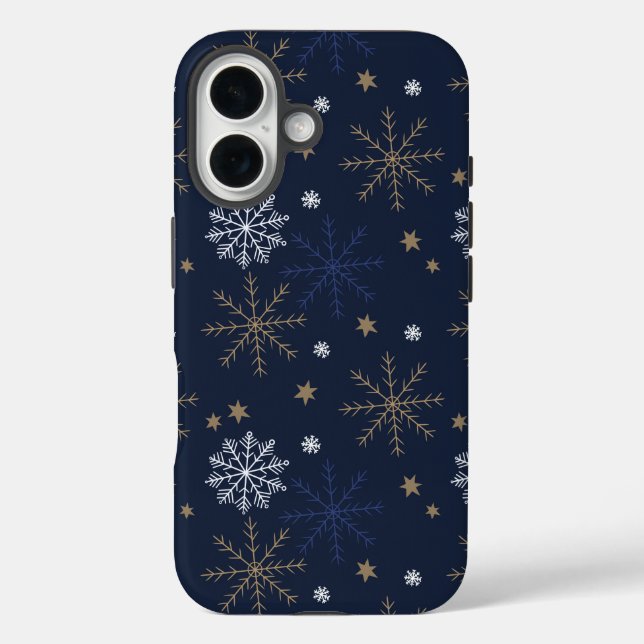 Elegantes Snowflake Muster Dunkelblau Case-Mate iPhone Hülle (Rückseite)