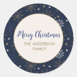 Elegantes Snowflake Muster Dunkelblau Runder Aufkleber