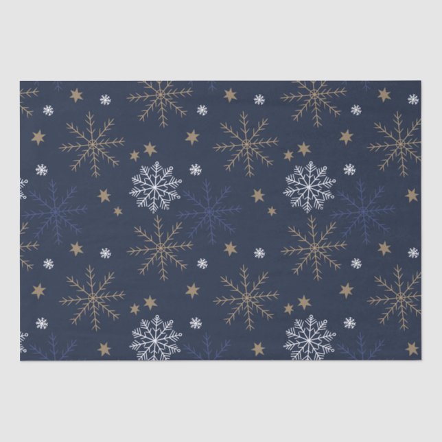 Elegantes Snowflake Muster Dunkelblau Seidenpapier (Vorderseite)