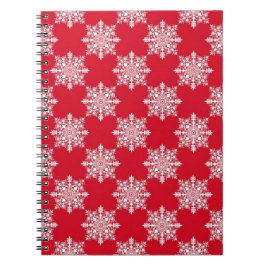 Elegantes Snowflake Muster Rot und Weiß Notebook Notizblock