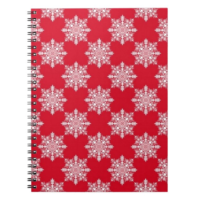 Elegantes Snowflake Muster Rot und Weiß Notebook Notizblock (Vorderseite)