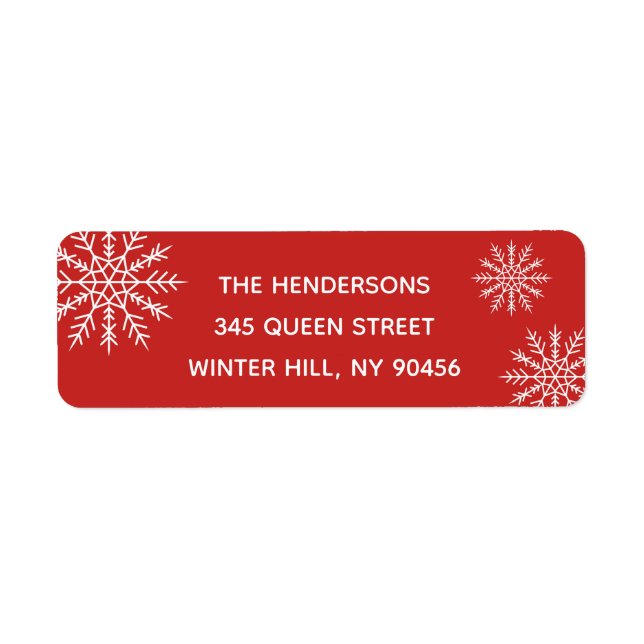 Elegantes Snowflake Red Holiday Address Label (Vorne)
