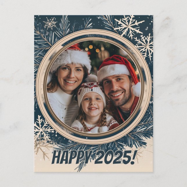 Elegantes Snowflake Winter Happy New Year Postkarte (Vorderseite)