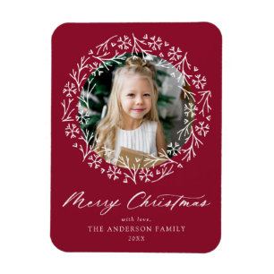 Elegantes Snowflake Wreath Cranberry Foto Magnet