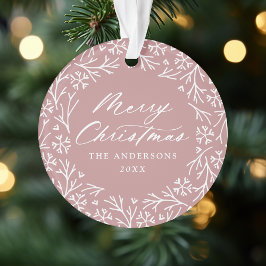 Elegantes Snowflake Wreath Dusty Rose Foto Ornament