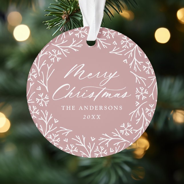 Elegantes Snowflake Wreath Dusty Rose Foto Ornament (Von Creator hochgeladen)