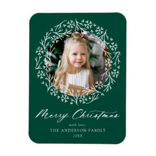 Elegantes Snowflake Wreath Green Foto Magnet