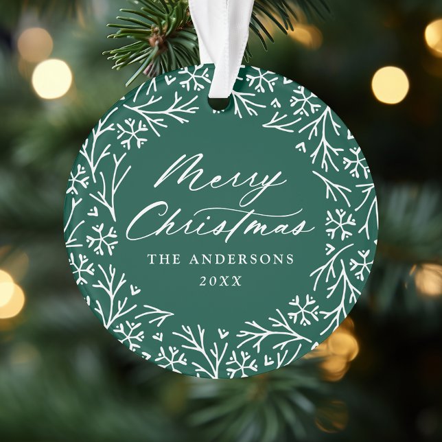 Elegantes Snowflake Wreath Grün Weihnachtsfest Fot Ornament (Von Creator hochgeladen)