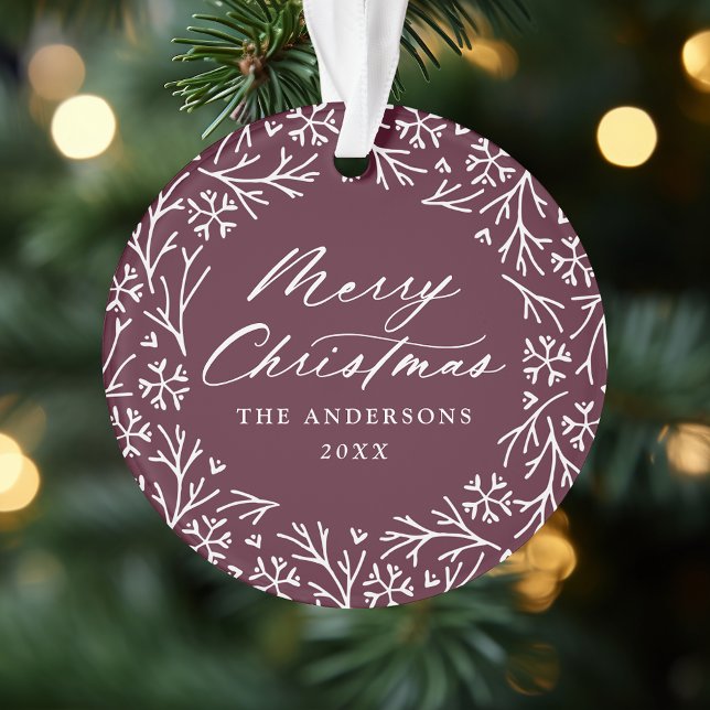 Elegantes Snowflake Wreath Lila Foto Ornament (Von Creator hochgeladen)