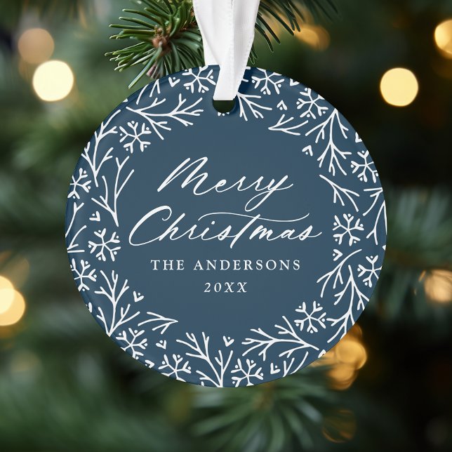 Elegantes Snowflake Wreath Navy Weihnachtsfest Fot Ornament (Von Creator hochgeladen)