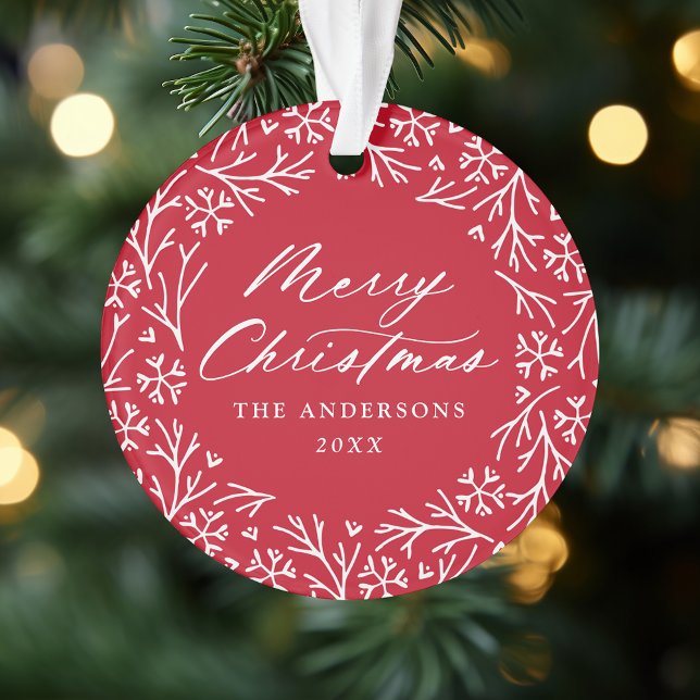 Elegantes Snowflake Wreath Rotes Foto Weihnachten Ornament (Von Creator hochgeladen)