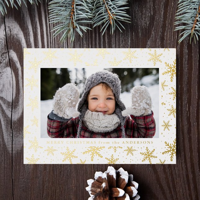 Elegantes Snowflakes Foto Gold Folien Feiertagspostkarte (Von Creator hochgeladen)