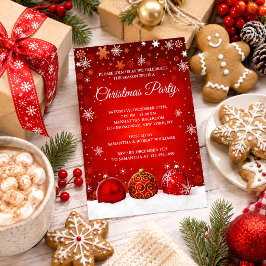 Elegantes Snowy Red Christmas Balls Weihnachts-Par Einladung
