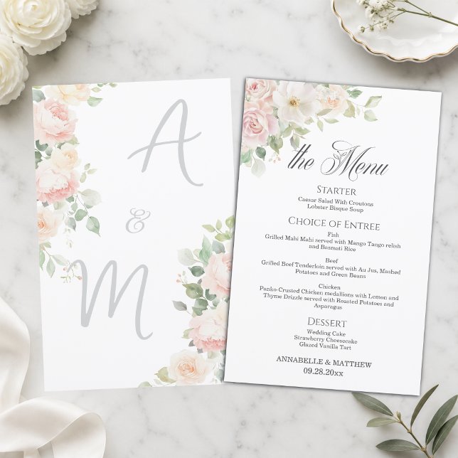 Elegantes Soft Blush Rosen Budget-Hochzeitsmenü (Von Creator hochgeladen)