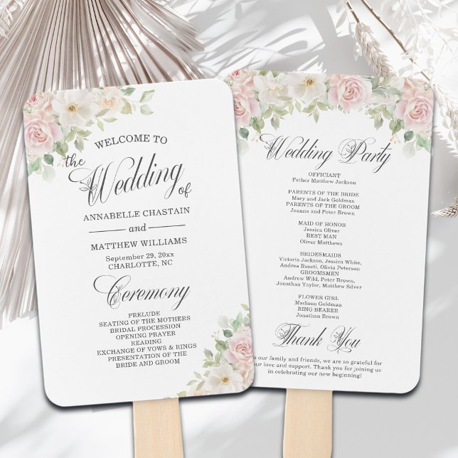Elegantes Soft Blush Rosen Hochzeitsprogramm Fächer (Von Creator hochgeladen)