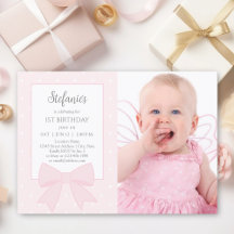Elegantes Soft Pastel Pink Bow Erster Geburtstag F
