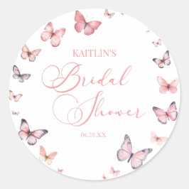 Elegantes Soft Pink Butterfly Brautparty Runder Aufkleber