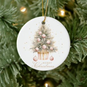 Elegantes Soft Pink Merry Christmas Tree Foto Keramik Ornament