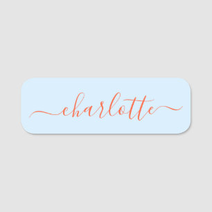 Elegantes Softblau-Orange-Schrift Modern Name Cust Namensschild