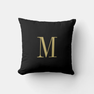 Elegantes Solid Black mit Gold Monogram Kissen