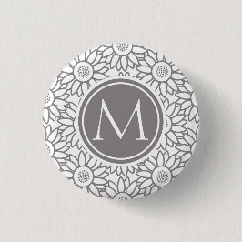Elegantes Sonnenblume-Muster mit Monogramm Button