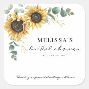 Elegantes Sonnenblumen Eukalyptus Floral Brautpart Quadratischer Aufkleber