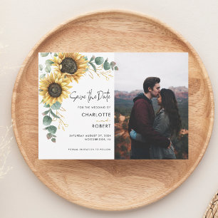 Elegantes Sonnenblumen-Foto Hochzeit Save The Date