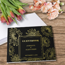 Elegantes Sonnenblumen Gold Hochzeit Foil Gästebuch