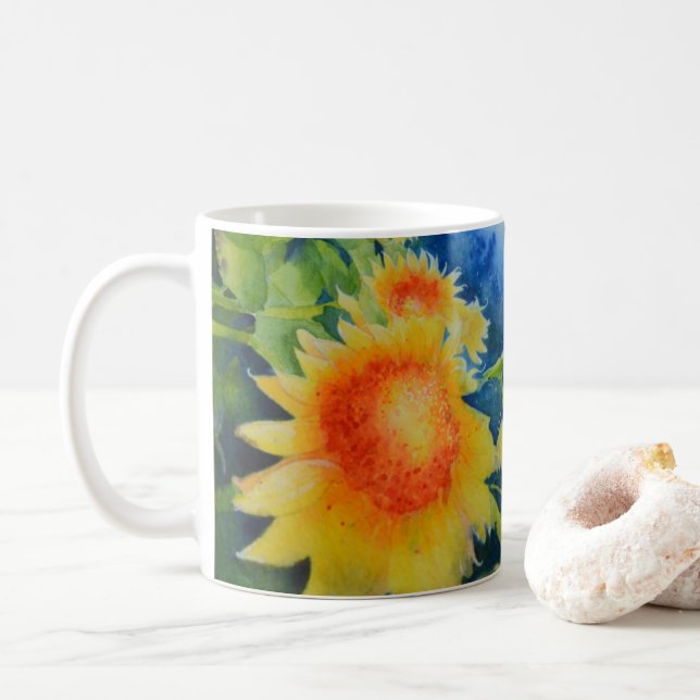 Elegantes Sonnenblumengemälde Kaffeetasse (Mit Donut)