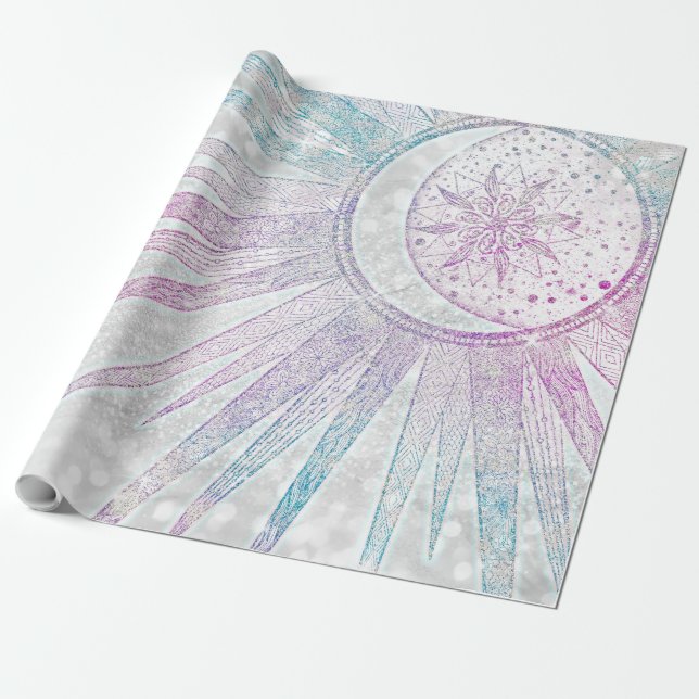 Elegantes Sonnenmond Mandala Silver Design Geschenkpapier (Ungerollt)