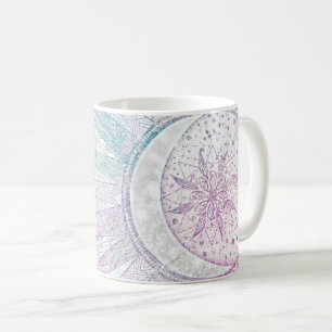 Elegantes Sonnenmond Mandala Silver Design Kaffeetasse
