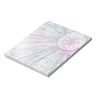 Elegantes Sonnenmond Mandala Silver Design Notizblock