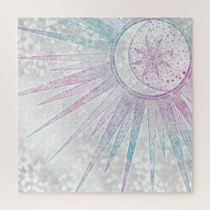 Elegantes Sonnenmond Mandala Silver Design Puzzle